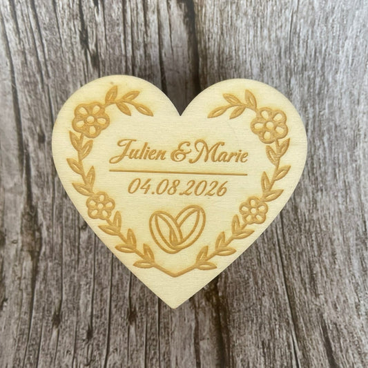 Boite à Alliances Cœur en Bois – Personnalisée Prénoms & Date Mariage Personnalisable Roussillon-Creations-Tautavel-66