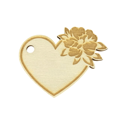 Marque-place mariage personnalisé en bois – Cœur pivoine gravé au laser Mariage Personnalisable Roussillon-Creations-Tautavel-66