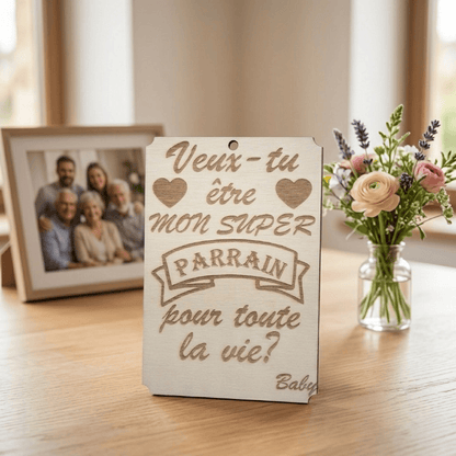 Plaque demande Parrain -cadeau parrain-Gravure Laser