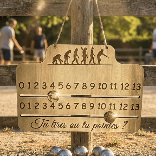 Compteur de pétanque en bois gravé – souvenir Sud pétanque – Roussillon Créations Tautavel (66)