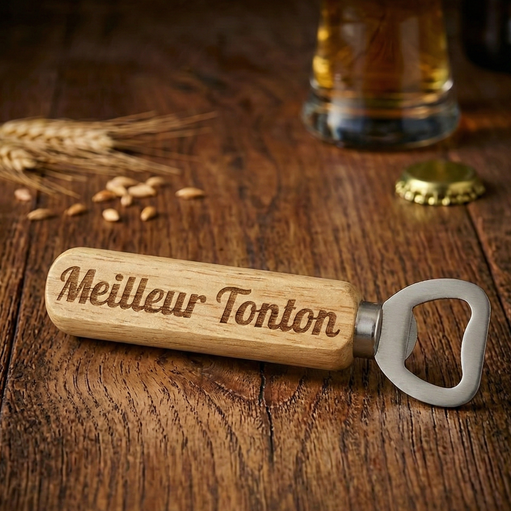 Décapsuleur en bois gravé Meilleur Tonton ambiance apéro - Idée cadeau annonce grossesse.