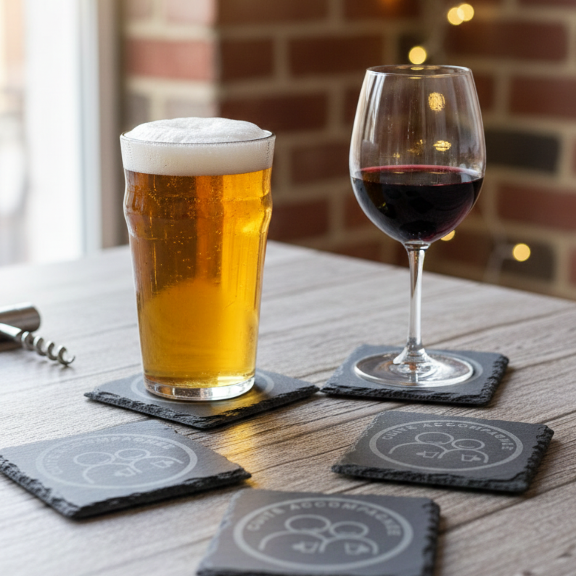 Dessous de verre ardoise humour Cuite Accompagnée avec verre de bière et vin
