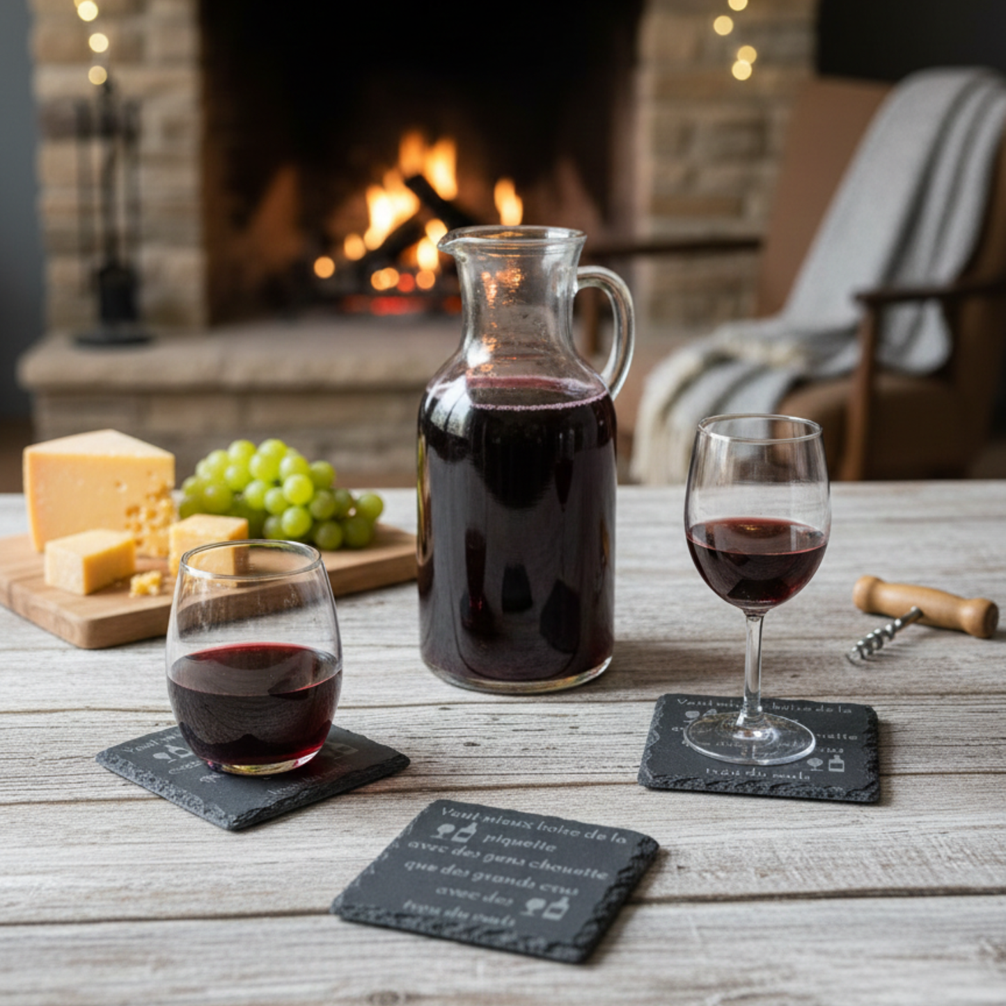 Dessous de verre ardoise humour citation vin Piquette et Gens Chouette ambiance apéro