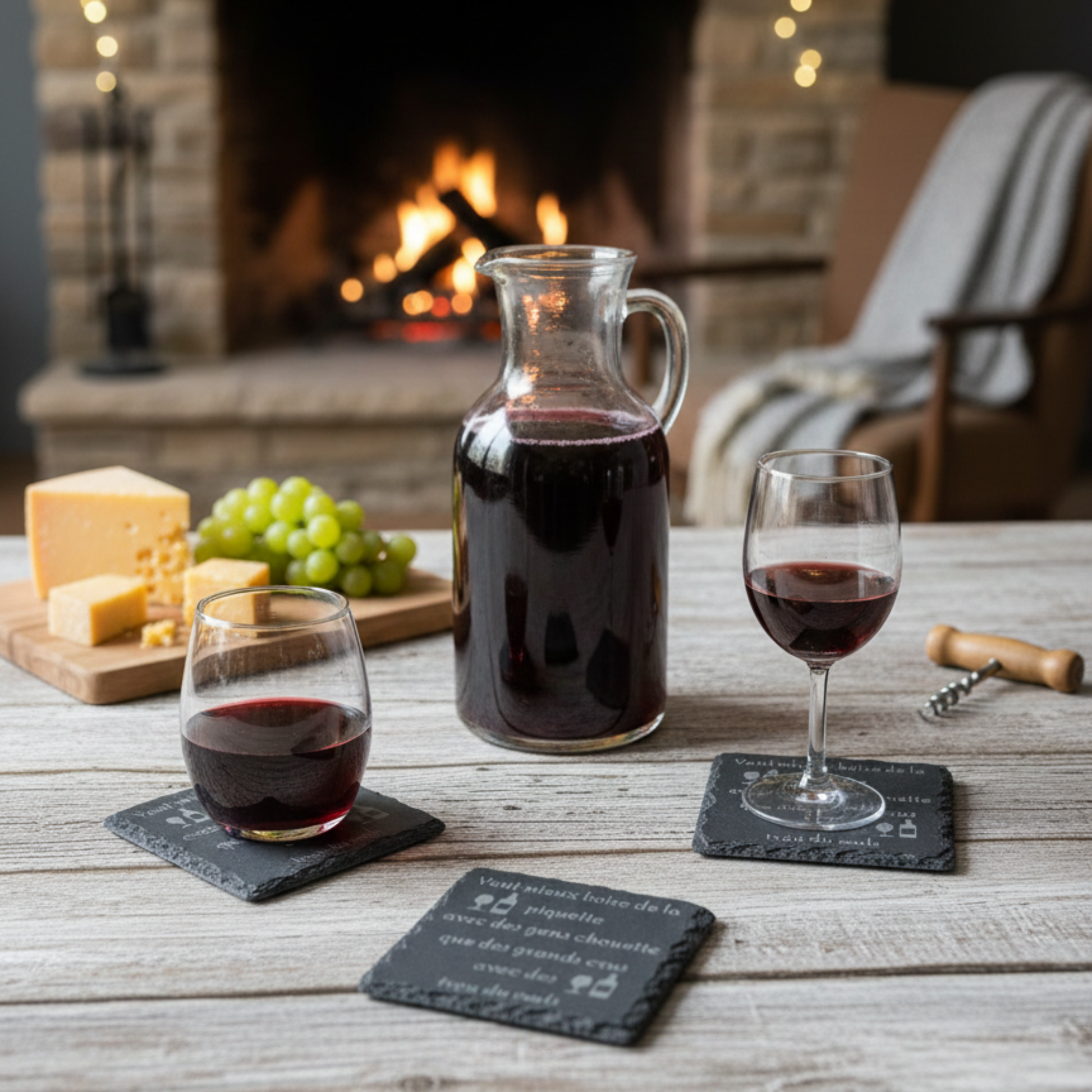 Dessous de verre ardoise humour citation vin Piquette et Gens Chouette ambiance apéro