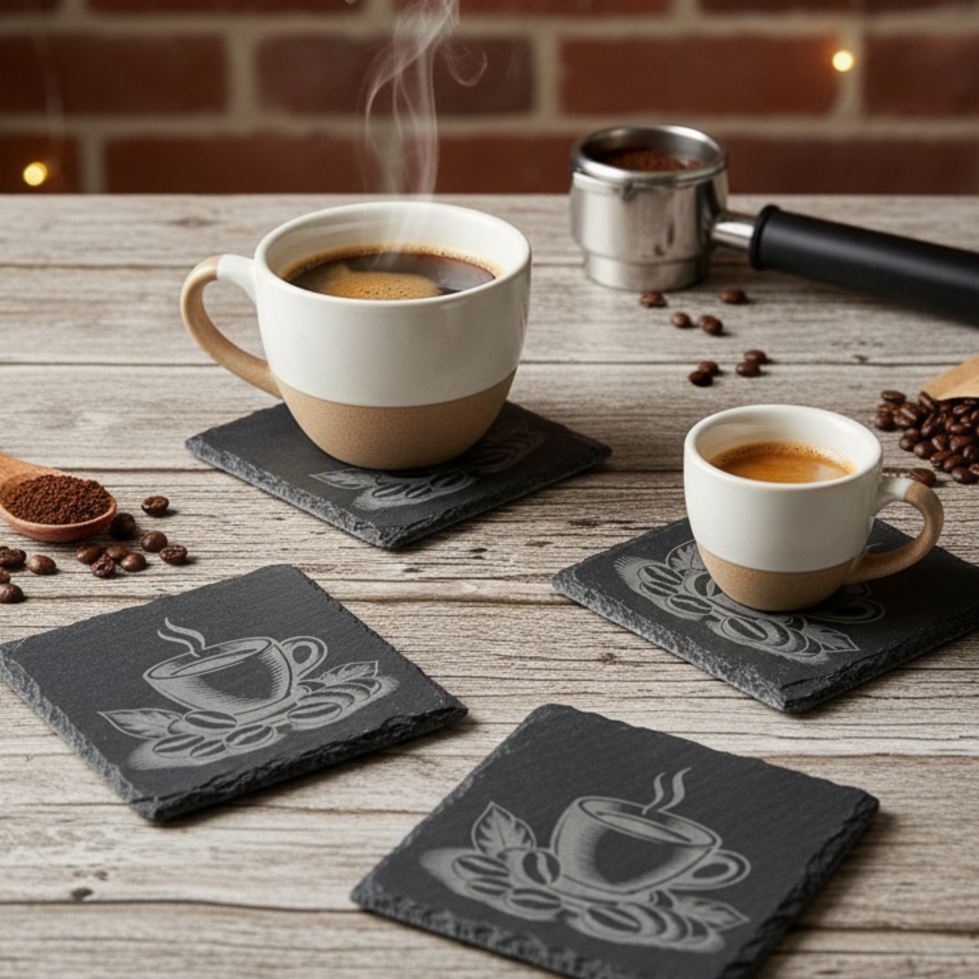 Dessous de verre ardoise gravés motif tasse de café pour pause gourmande