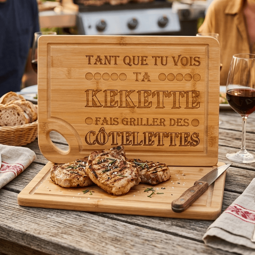 Planche à Découper Bambou Gravée – Tant que tu vois ta kekette, fais griller des côtelettes