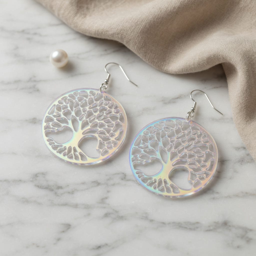 Boucles d'oreilles Arbre de Vie — Acrylique Transparent Holographique Boucles d'oreilles Roussillon-Creations-Tautavel-66