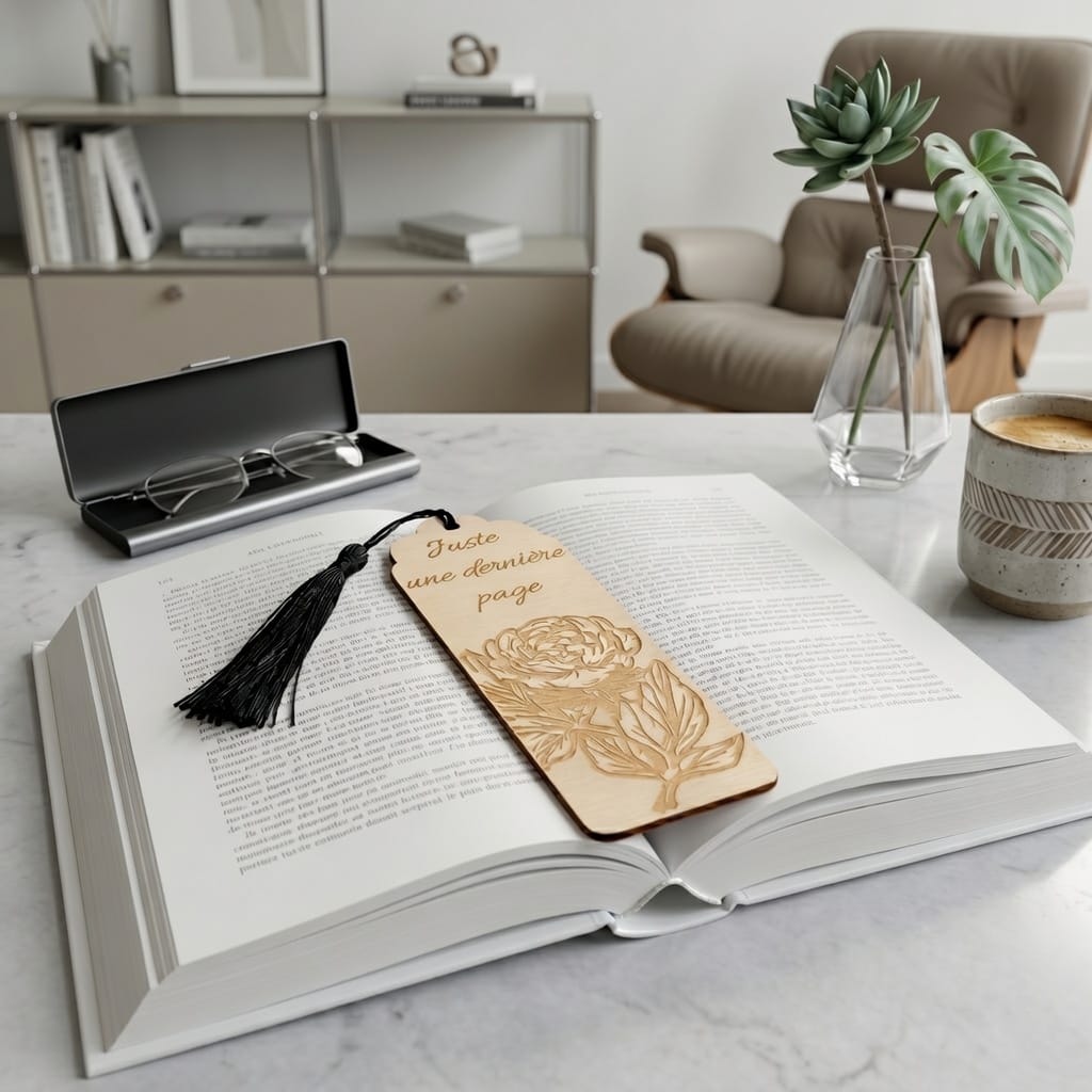 Marque-page en bois gravé "Juste une dernière page" – Accessoire de lecture artisanal