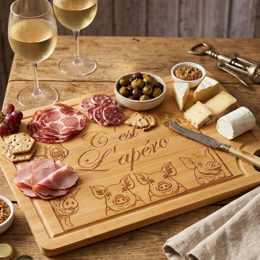 Planche à découper bambou gravée "C'est L'apéro" – Cadeau apéro humour fabriqué en France Planche à découper / planche apéro Roussillon-Creations-Tautavel-66