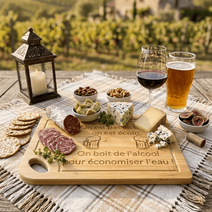 Planche à Découper Bambou Gravée – On est pas alcoolo, on est écolo ! Planche à découper / planche apéro Roussillon-Creations-Tautavel-66