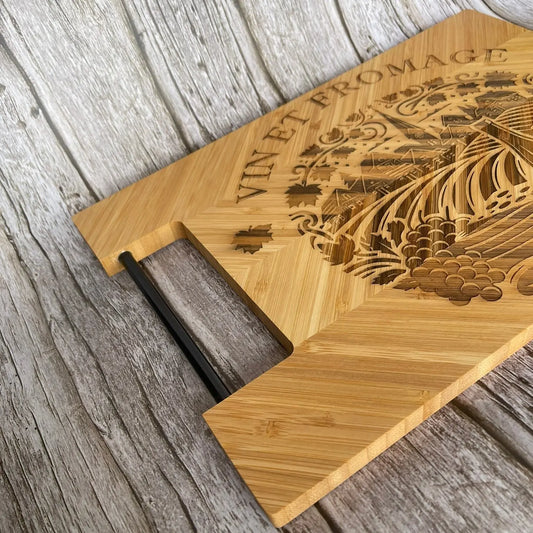 Planche à Découper en bambou gravée -Vin et Fromage ROUSSILLON CRÉATIONS