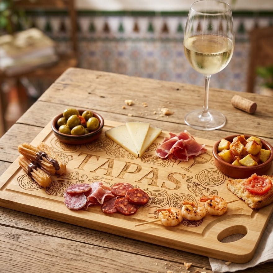Planche à découper bambou gravée "Tapas" – Cadeau apéro original fabriqué en France Planche à découper / planche apéro Roussillon-Creations-Tautavel-66