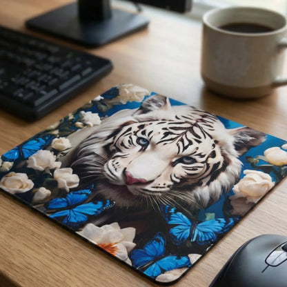 Tapis de Souris Tigre Blanc & Papillons – Design Nature Élégant Tapis de souris imprimé Roussillon-Creations-Tautavel-66
