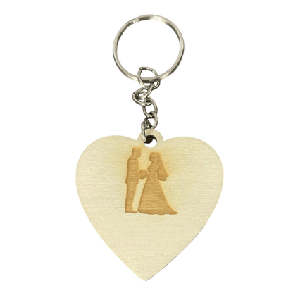 Porte-clés mariage personnalisé en bois – Cœur gravé avec prénoms et date Mariage Personnalisable Roussillon-Creations-Tautavel-66