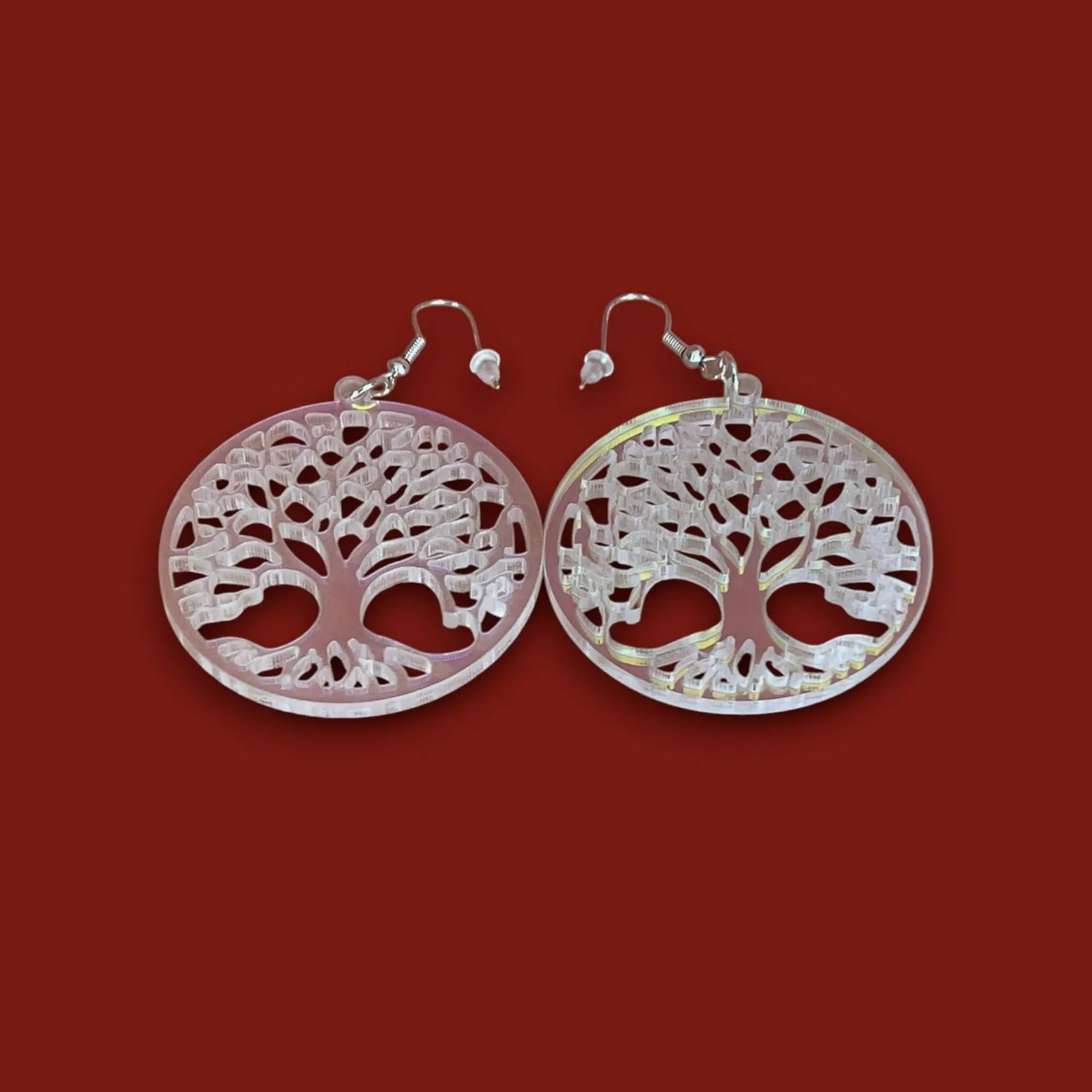 Boucles d'oreilles Arbre de Vie — Acrylique Transparent Holographique ROUSSILLON CRÉATIONS